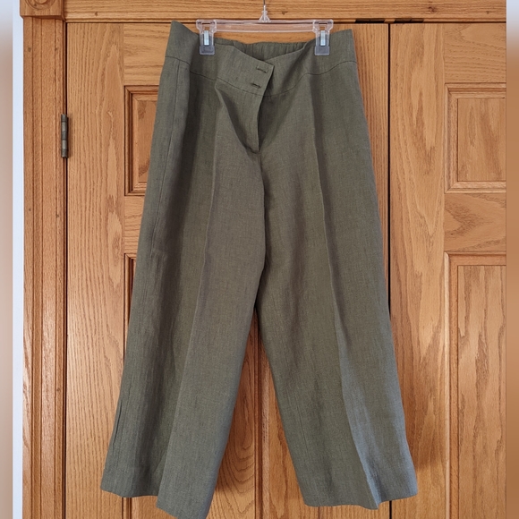 Khaki linen Capri pants - Picture 1 of 4